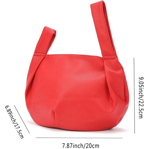 Red Women's Faux Leather Wrist Knot Tote Small Handbag Compact Elegant Purse - Picture 2 of 7